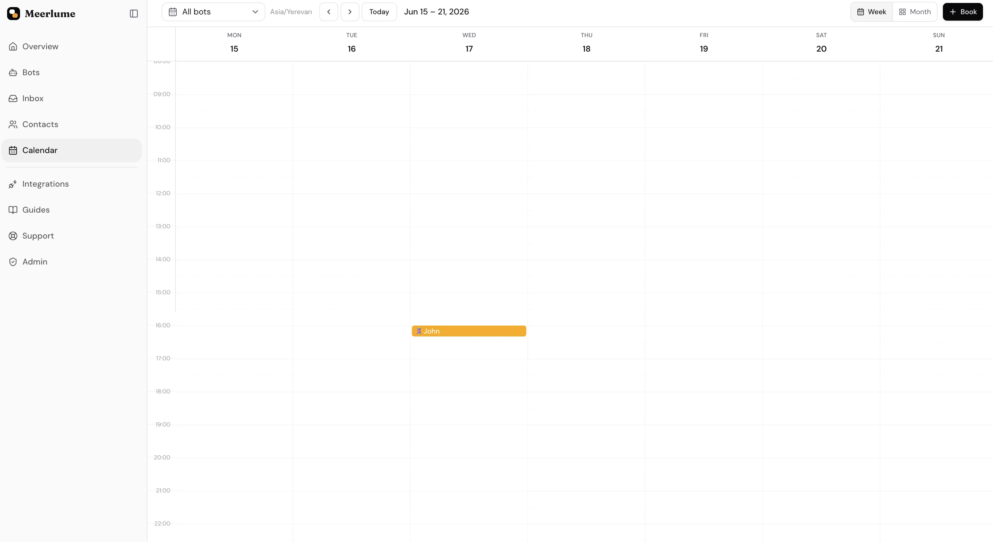 The Calendar page in week view showing confirmed bookings
